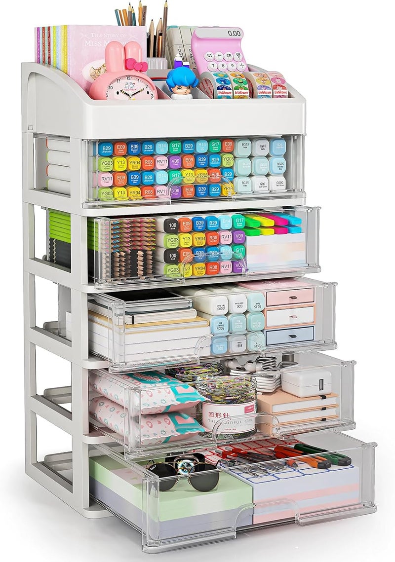 ORGIDOL Desk Organizer with Drawers, 5 Drawers Storage Organizer, Desktop Storage Drawers for Office Supplies, Plastic Stationary Organizer, Makeup Organizer, Desk Storage Box for Office, School, Home - Image 1